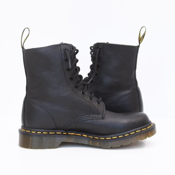 Dr. Martens Black Combat Boots Pascal Virginia Leather Lace Up Women Sz 7 US - Picture 9 of 15